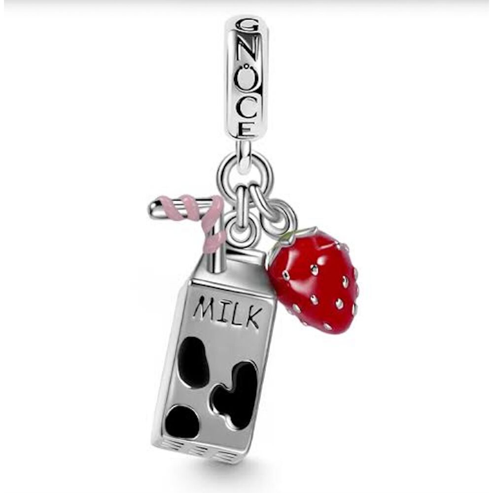 NWOT Strawberry Milk Silver Pandora FIT Charm